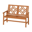 Outdoor Bench Wood 2-Person Patio Loveseat Chair with Geometric Backrest by LJGDeals