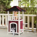 2-Story Wooden Cat House with Asphalt Roof Balcony and Rain Curtain-Red & White by LJGDeals