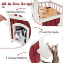 2-Story Wooden Cat House with Asphalt Roof Balcony and Rain Curtain-Red & White by LJGDeals