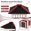 2-Story Wooden Cat House with Asphalt Roof Balcony and Rain Curtain-Red & White by LJGDeals