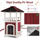 2-Story Wooden Cat House with Asphalt Roof Balcony and Rain Curtain-Red & White by LJGDeals