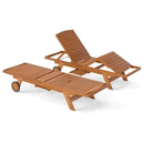 Outdoor Chaise Lounge Chair with Wheels 4-Position Patio Wood Recliner with Adjustable Backrest by LJGDeals