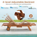 Outdoor Chaise Lounge Chair with Wheels 4-Position Patio Wood Recliner with Adjustable Backrest by LJGDeals