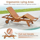 Outdoor Chaise Lounge Chair with Wheels 4-Position Patio Wood Recliner with Adjustable Backrest by LJGDeals