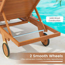 Outdoor Chaise Lounge Chair with Wheels 4-Position Patio Wood Recliner with Adjustable Backrest by LJGDeals
