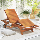 Outdoor Chaise Lounge Chair with Wheels 4-Position Patio Wood Recliner with Adjustable Backrest by LJGDeals