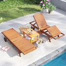 Outdoor Chaise Lounge Chair with Wheels 4-Position Patio Wood Recliner with Adjustable Backrest by LJGDeals