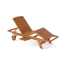 Outdoor Chaise Lounge Chair with Wheels 4-Position Patio Wood Recliner with Adjustable Backrest by LJGDeals