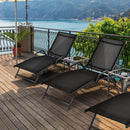 2 Pieces Outdoor Chaise Lounge with 5-Position Adjustable Backrest-Black by LJGDeals