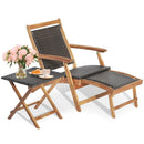 2 Pieces Patio Rattan Folding Lounge Chair with Acacia Wood Table by LJGDeals