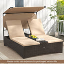 Outdoor Daybed with Adjustable Backrests 2-Person PE Rattan Patio Bed-Brown by LJGDeals