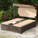 Outdoor Daybed with Adjustable Backrests 2-Person PE Rattan Patio Bed-Brown by LJGDeals