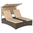 Outdoor Daybed with Adjustable Backrests 2-Person PE Rattan Patio Bed-Brown by LJGDeals