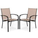 Outdoor Dining Chairs Set of 2 with High Back and Metal Frame-Light Brown by LJGDeals
