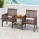 Outdoor Fir Wood Loveseat with 2-Tier Side Table and 1.96" Umbrella Hole by LJGDeals