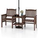 Outdoor Fir Wood Loveseat with 2-Tier Side Table and 1.96" Umbrella Hole by LJGDeals