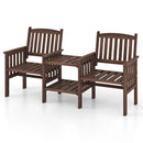 Outdoor Fir Wood Loveseat with 2-Tier Side Table and 1.96" Umbrella Hole by LJGDeals