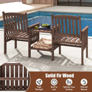 Outdoor Fir Wood Loveseat with 2-Tier Side Table and 1.96" Umbrella Hole by LJGDeals