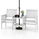 Outdoor Fir Wood Loveseat with 2-Tier Side Table and 1.96" Umbrella Hole