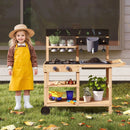 Outdoor Fir Wood Play Kitchen with Blackboard and Planting Pots-Natural by LJGDeals
