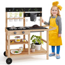 Outdoor Fir Wood Play Kitchen with Blackboard and Planting Pots-Natural by LJGDeals
