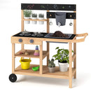 Outdoor Fir Wood Play Kitchen with Blackboard and Planting Pots-Natural by LJGDeals