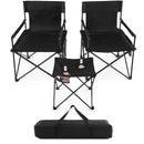 Outdoor Folding Camping Chairs and Table Set with Carrying Bag-Black by LJGDeals
