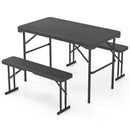 Outdoor Folding Table Bench Set w All-Weather HDPE Tabletop and Sturdy Metal Frame-Black by LJGDeals