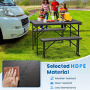 Outdoor Folding Table Bench Set w All-Weather HDPE Tabletop and Sturdy Metal Frame-Black by DirectDeals
