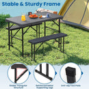 Outdoor Folding Table Bench Set w All-Weather HDPE Tabletop and Sturdy Metal Frame-Black by DirectDeals