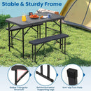 Outdoor Folding Table Bench Set w All-Weather HDPE Tabletop and Sturdy Metal Frame-Black by LJGDeals