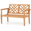 Outdoor Garden Bench 2-Person Teak Wood Bench with Comfy Armrests and Backrest by LJGDeals