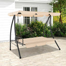 2-Seat Outdoor Convertible Swing Chair with Flat Bed and Adjustable Canopy-Beige by LJGDeals