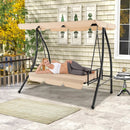 2-Seat Outdoor Convertible Swing Chair with Flat Bed and Adjustable Canopy-Beige by LJGDeals