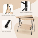 2-Seat Outdoor Convertible Swing Chair with Flat Bed and Adjustable Canopy-Beige by LJGDeals