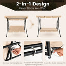 2-Seat Outdoor Convertible Swing Chair with Flat Bed and Adjustable Canopy-Beige by LJGDeals