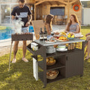 Outdoor Grill Cart with Storage Cabinet Shelves and Stainless Steel Top-Brown by LJGDeals