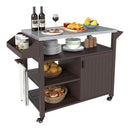 Outdoor Grill Cart with Storage Cabinet Shelves and Stainless Steel Top-Brown by LJGDeals