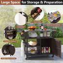 Outdoor Grill Cart with Storage Cabinet Shelves and Stainless Steel Top-Brown by LJGDeals