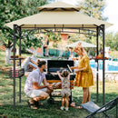 8 x 5 Feet Outdoor Grill Gazebo with 2 Side Shelves and 10 Hooks-Beige