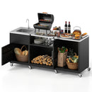 Outdoor Grill Table with Sink and Drainage Heavy Duty Metal Grill Cart-Black by LJGDeals