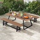 3-4 Person Outdoor HDPE Bench with Metal Frame-Brown by LJGDeals