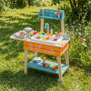 Outdoor Kids Play Kitchen Set Wooden Toy Kitchen Playset with Removable Sink