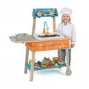 Outdoor Kids Play Kitchen Set Wooden Toy Kitchen Playset with Removable Sink