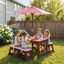 Kids Wooden Picnic Table Set with Umbrella and Sand Boxes