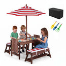 Kids Wooden Picnic Table Set with Umbrella and Sand Boxes