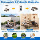 Kids Wooden Picnic Table Set with Umbrella and Sand Boxes