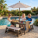 Kids Wooden Picnic Table Set with Umbrella and Sand Boxes