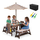 Kids Wooden Picnic Table Set with Umbrella and Sand Boxes