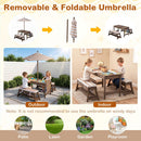 Kids Wooden Picnic Table Set with Umbrella and Sand Boxes